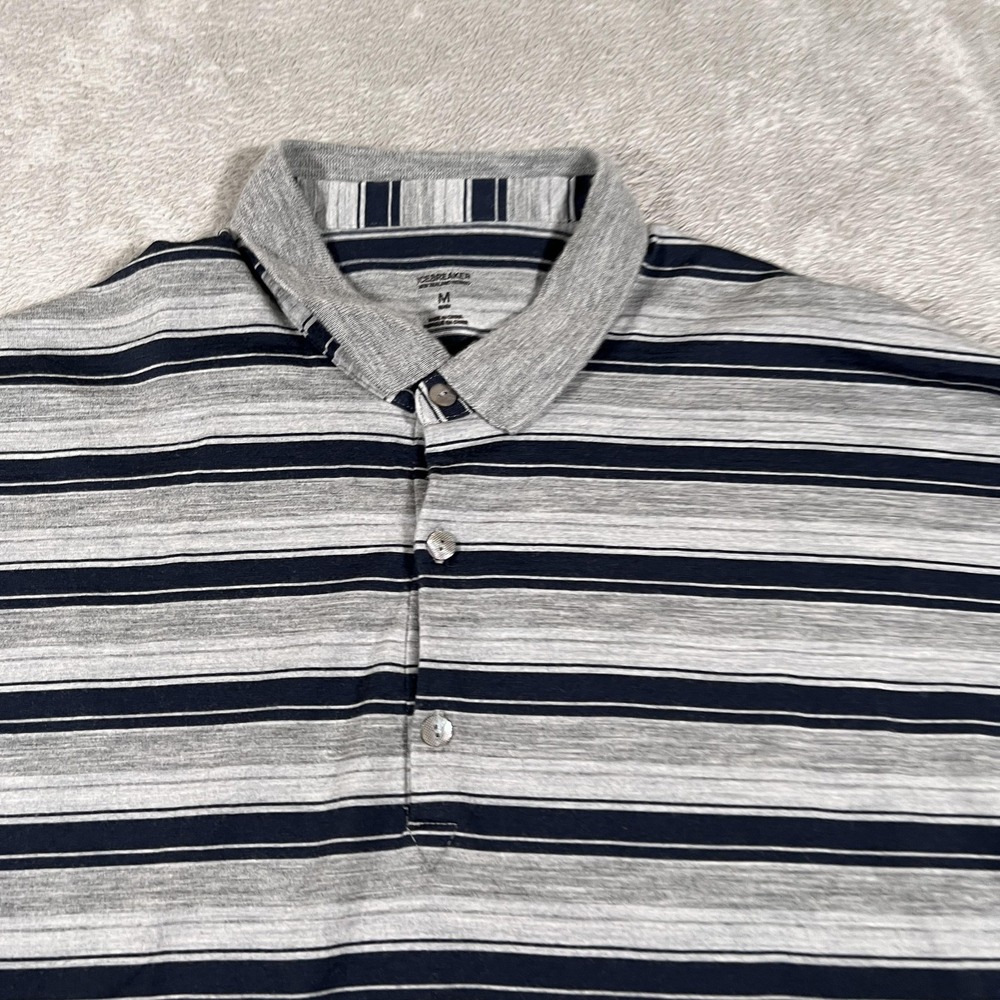 Icebreaker Polo Shirt Mens Medium Gray Navy Striped 100% Merino Wool Performance
